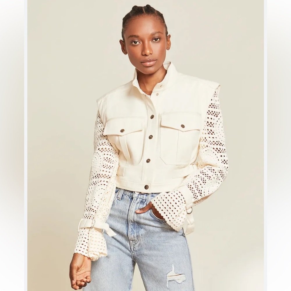 VERONICA BEARD | Aylin Crochet Sleeve Jacket cream Ecru Ivory Size 8